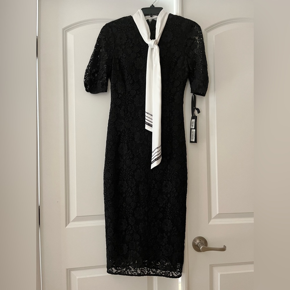 Brand New Pinko Lace Black Dress with Scarf MSRP $348 Size 38 US 2
